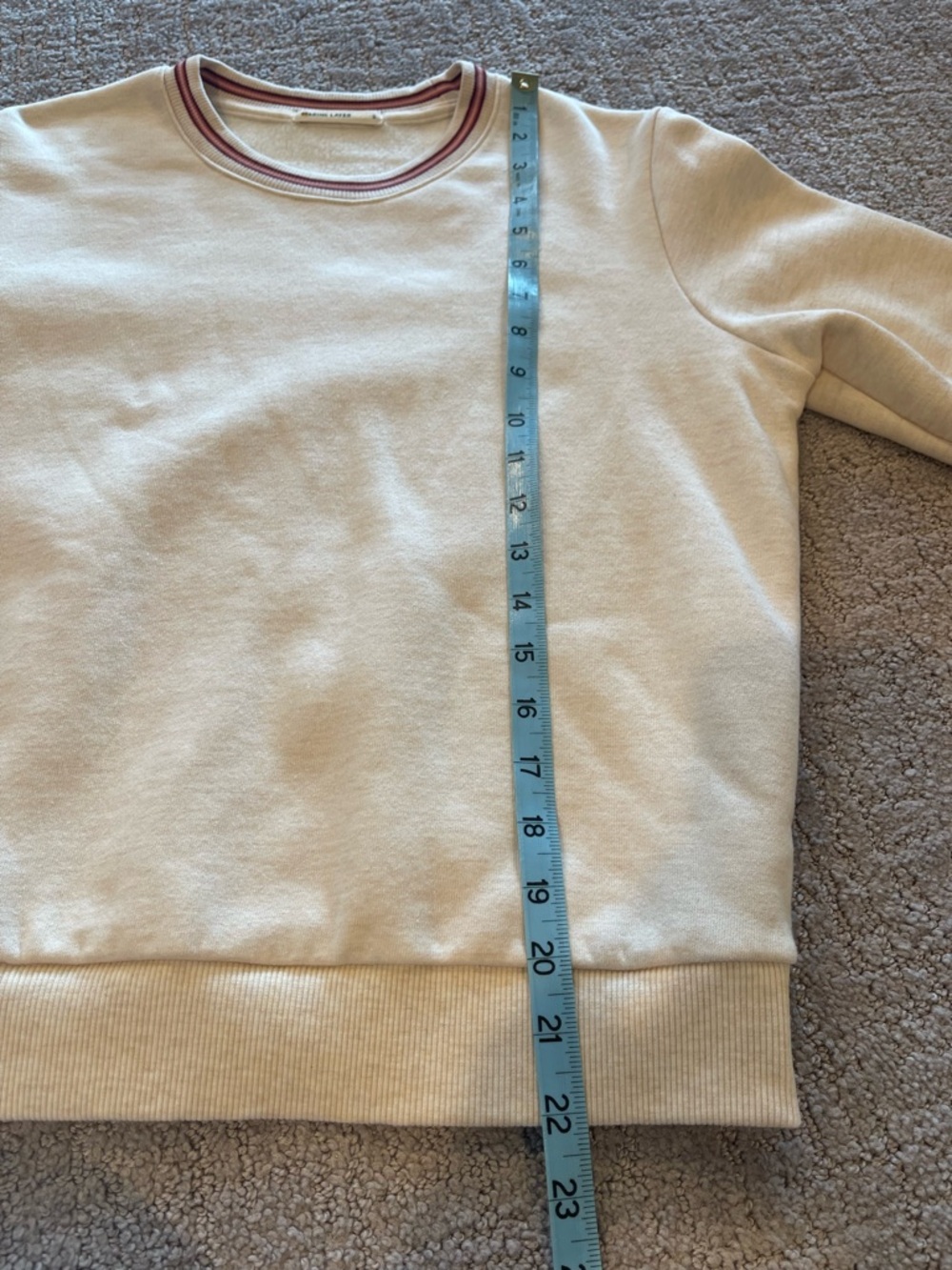 Marine Layer Oatmeal Crewneck Ringer Sweatshirt, Burgundy/Pink Trim, Pullover, S - Picture 9 of 15